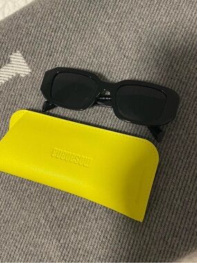 Amazon Black Rectangular Women's Sunglasses with Yellow Case